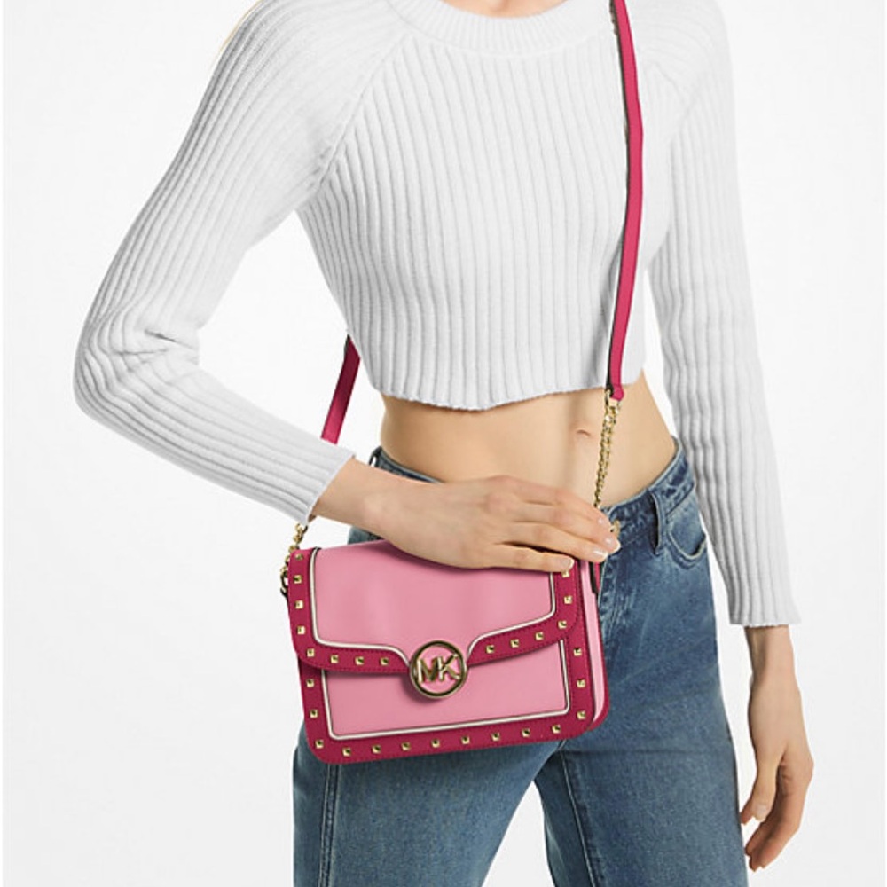 💝 New Michael Kors pink multicolored studded crossbody bag